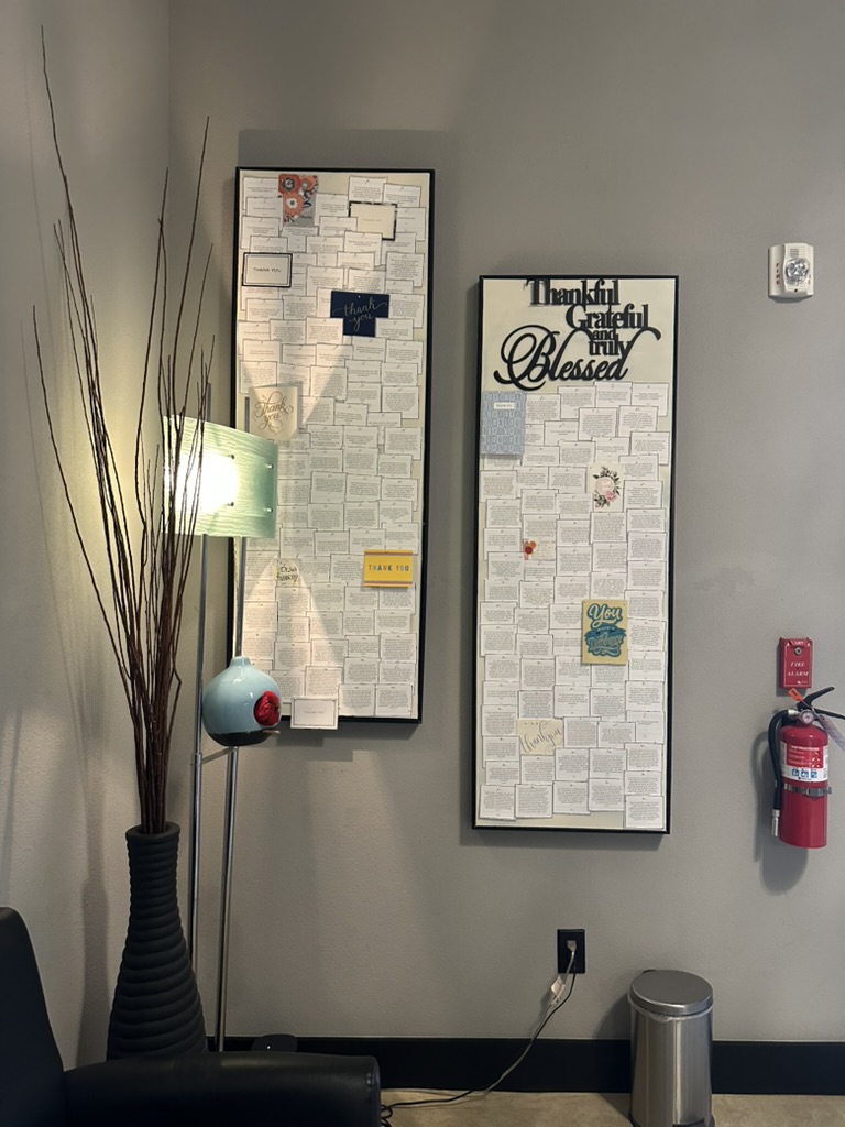 Patient thank you letters on display